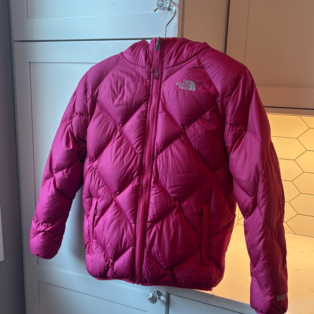 The North Face Kids Fuchsia Puffer Coat Reversible Size 14/16